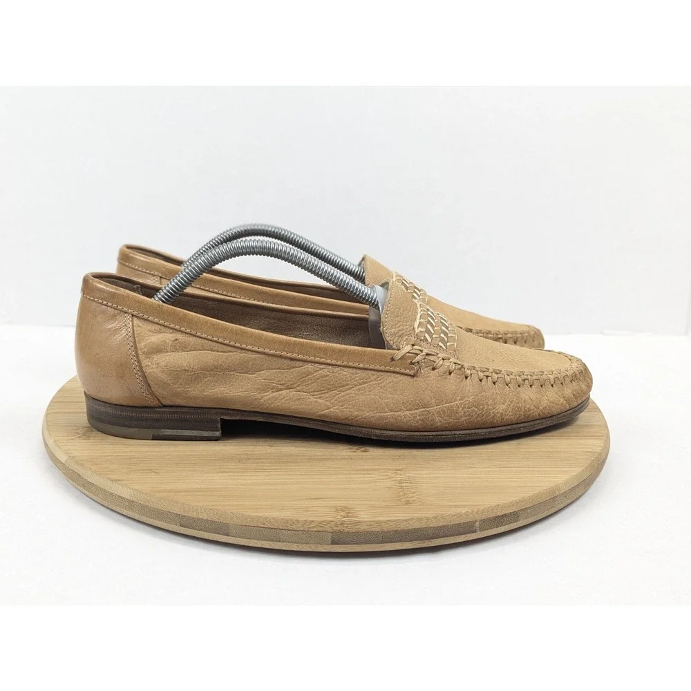 Bally Loafer Mens 11 Slip On Whipstich Tan Leather Casual Shoe Preppy City Italy